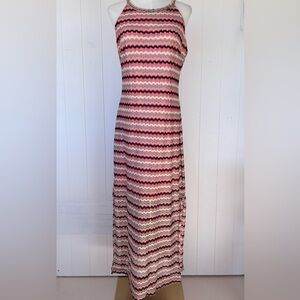 Allison Brittney Halter Neck Chevron Flamestitch Maxi Dress Size‎ Large